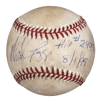 1999 Wade Boggs Game Used, Signed & Inscribed OAL Budig Baseball Used on 8/1/99 For Career Hit #2993 (Boggs LOA)